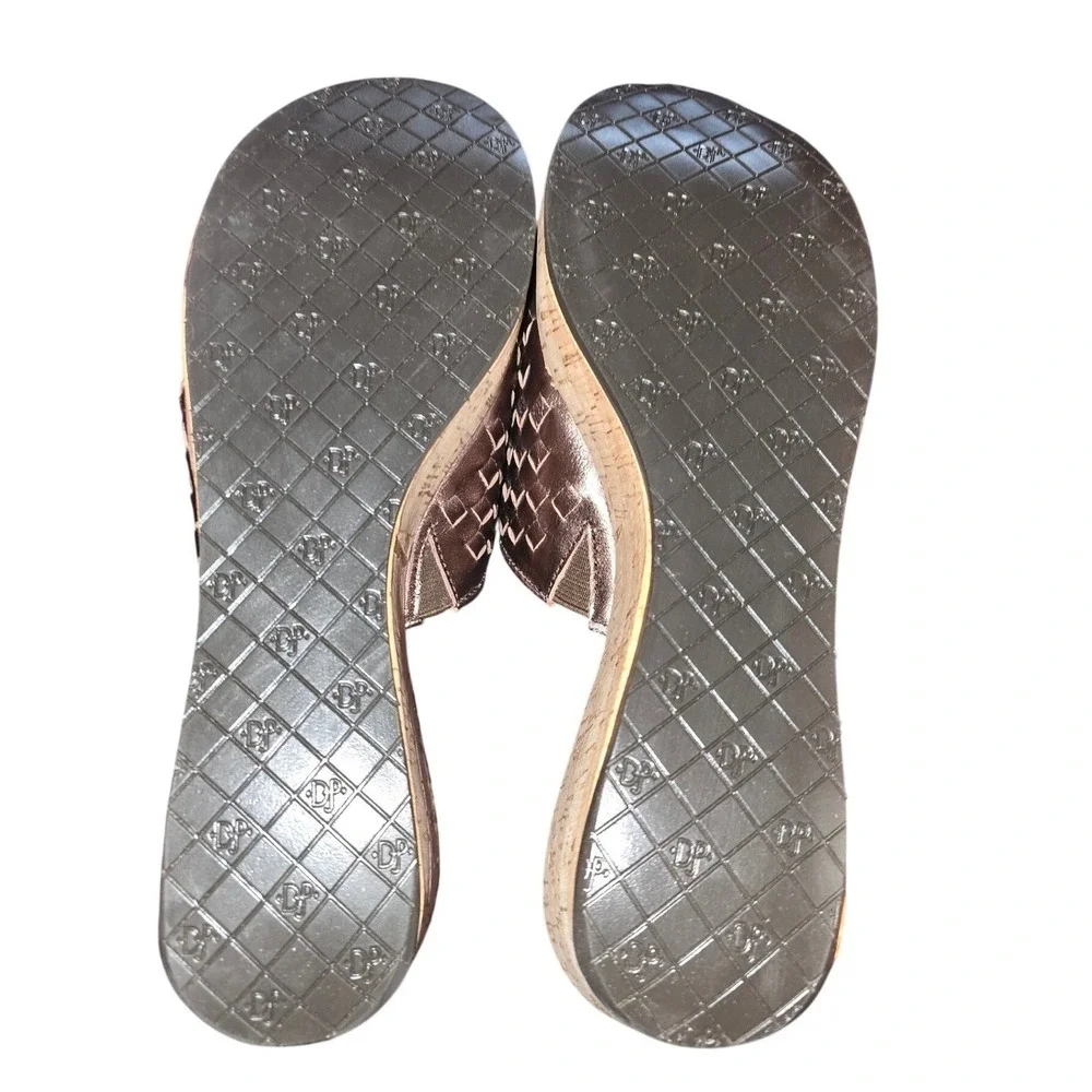 Donald J Pliner‎ Womens Bronze Metallic Woven Leather Cork Wedge Sandals sz8